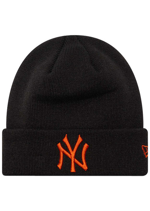 Bonnet noir uni avec de la broderie rouille à l'avant sur le revers