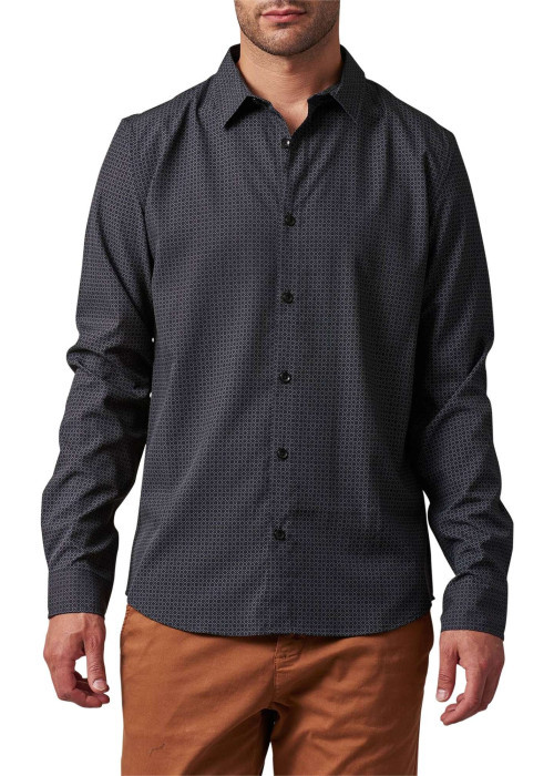 Chemise manches longues noire à coupe droite et à imprimés géométriques