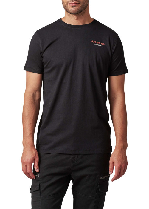 T-shirt noir à imprimé tête de chien à col rond et à manches courtes