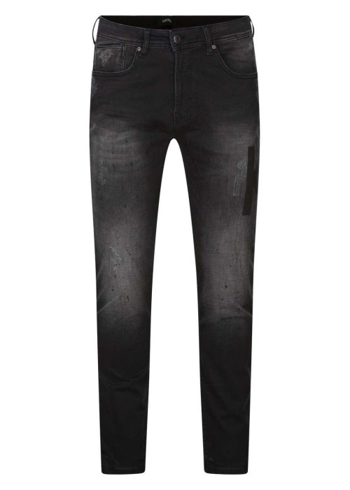 Jean Daxko en coton anthracite tacheté à coupe slim avec logos de la marque