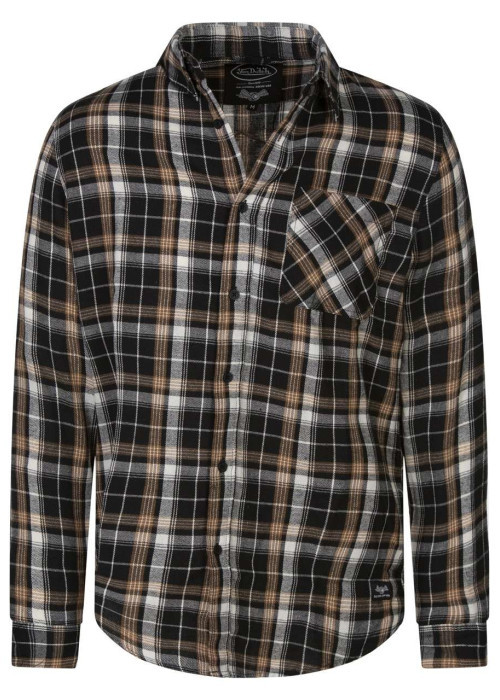Chemise droite à carreaux avec poche, col français et manches longues