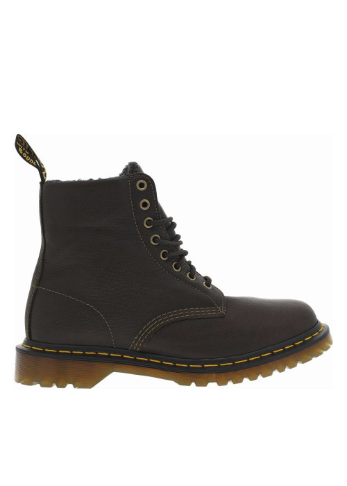 Bottines en cuir olive rembourrées à talon plat et à lacets ronds