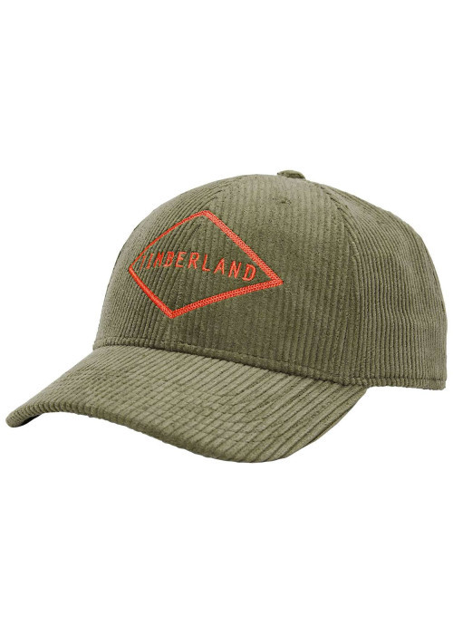 Casquette en coton mélangé kaki unie en velours côtelé avec broderie orange