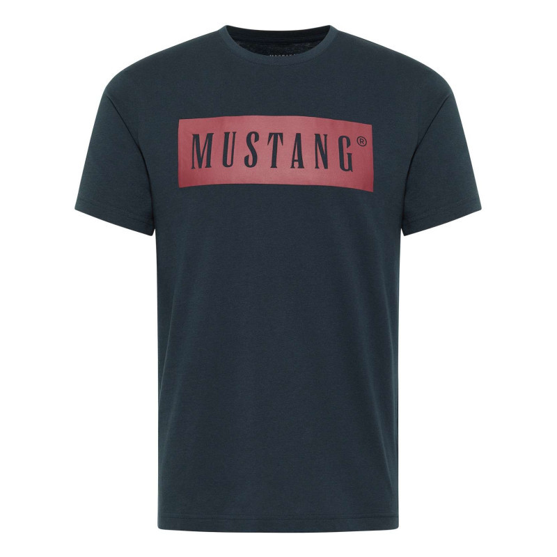 Mustang - T-shirt Austin Droit En Coton Marine Avec Col Rond Et Logo Bordeau Imprimé - Marine Mustang - T-shirt Austin Droit En Coton Marine Avec Col Rond Et Logo Bordeau Imprimé - Marine