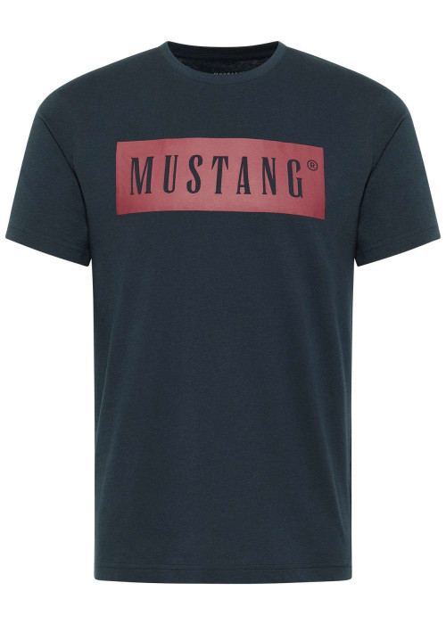 T-shirt Austin droit en coton marine avec col rond et logo bordeau imprimé