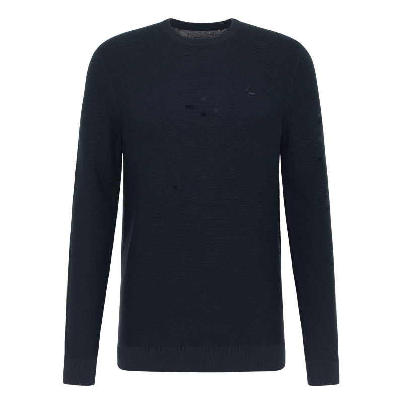 Mustang - Pull En Coton Eliot Marine En Maille Piquée Avec Col Rond Et Logo Brodé - Marine Mustang - Pull En Coton Eliot Marine En Maille Piquée Avec Col Rond Et Logo Brodé - Marine
