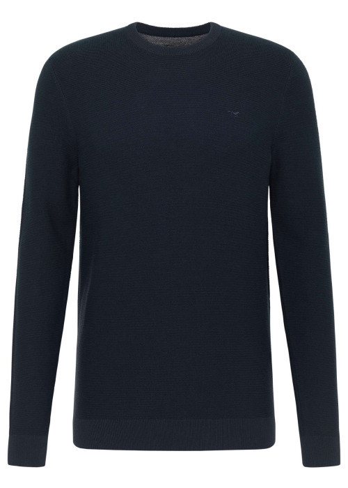 Pull en coton Eliot marine en maille piquée avec col rond et logo brodé