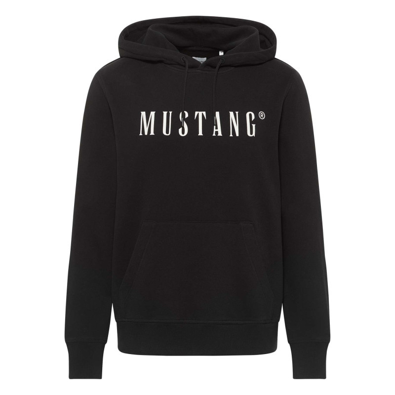 Mustang - Sweat En Coton Bronson Noir Droit Avec Logo Imprimé Blanc Et Col à Capuche - Noir Mustang - Sweat En Coton Bronson Noir Droit Avec Logo Imprimé Blanc Et Col à Capuche - Noir