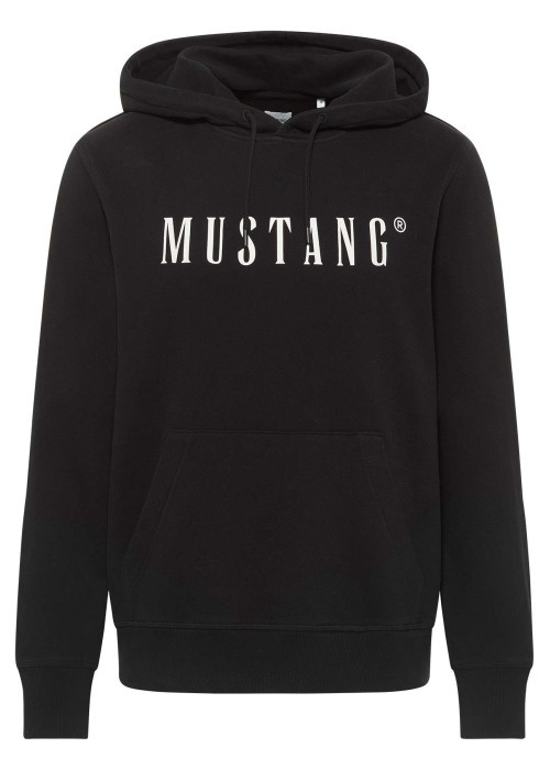 Sweat en coton Bronson noir droit avec logo imprimé blanc et col à capuche