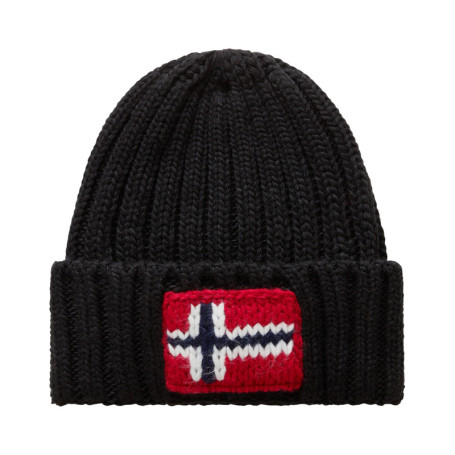 Bonnet noir en maille côtelée avec drapeau...