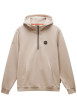 Thumbnail Sweat beige en coton mélangé avec col à capuche demi-zip et logo cousu