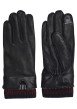 Thumbnail Gants en cuir noirs unis avec poignets en laine aux couleurs de la marque