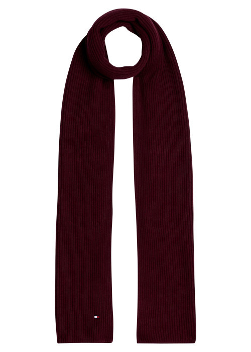 Echarpe en coton mélangé bordeaux unie cotelée avec logo brodé