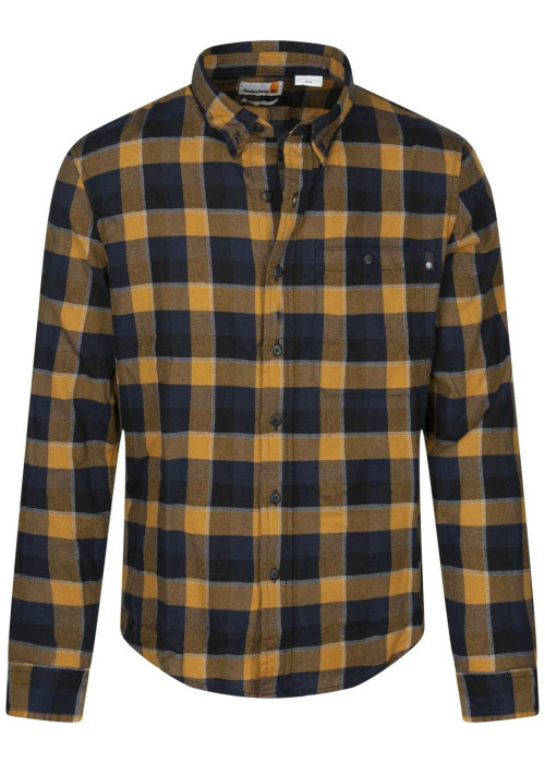 Chemise en coton camel à carreaux avec une coupe slim fit et un col américain
