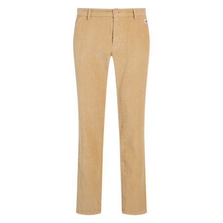 Chino en coton mélangé camel uni en velours...