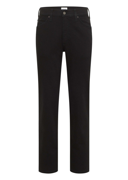 Jean en coton noir uni avec une coupe regular fit et une taille mi-haute
