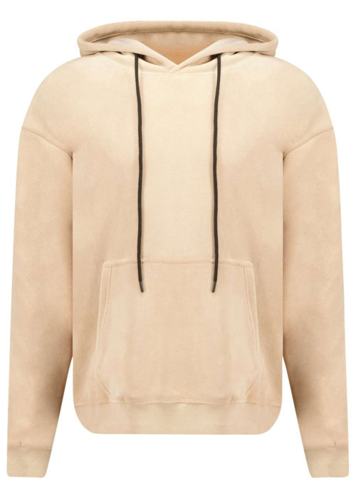 Sweat à capuche beige uni avec une coupe droite et une poche kangourou