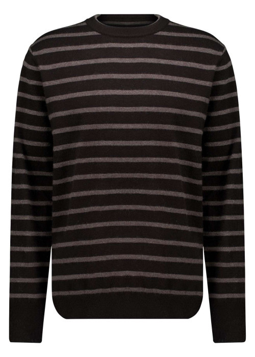 Pull noir rayé avec une coupe droite à col rond et des manches longues