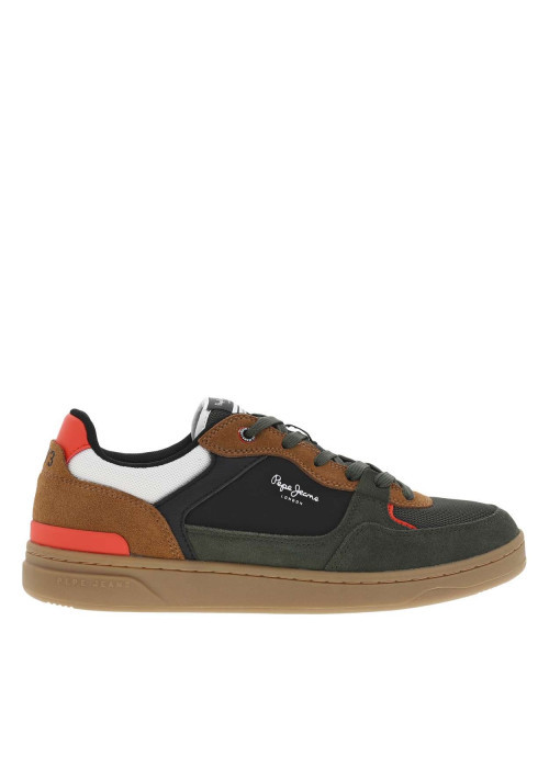 Sneakers multicolores à semelle plate avec empiècements camel et lacets verts