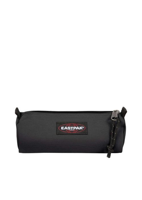 Trousse noire unie avec étiquette de la marque et fermeture zippée