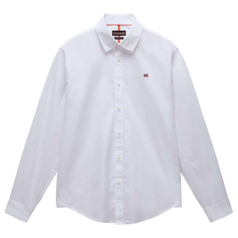 Napapijri - Chemise En Coton Blanche Unie Avec Une Coupe Ajustée, Col Français Et Logo Brodé - Blanche Napapijri - Chemise En Coton Blanche Unie Avec Une Coupe Ajustée, Col Français Et Logo Brodé - Blanche