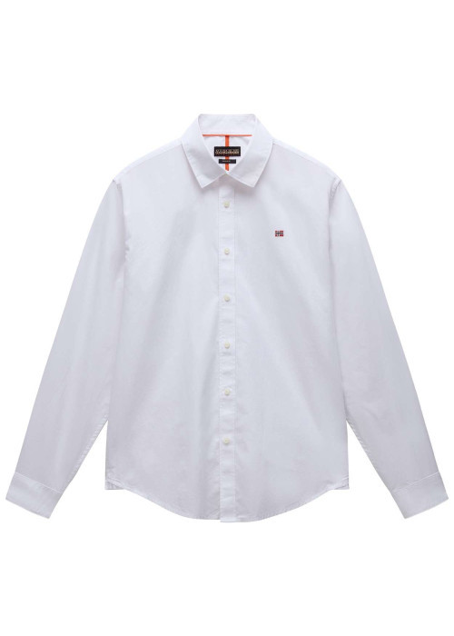 Chemise en coton blanche unie avec une coupe ajustée, col français et logo brodé