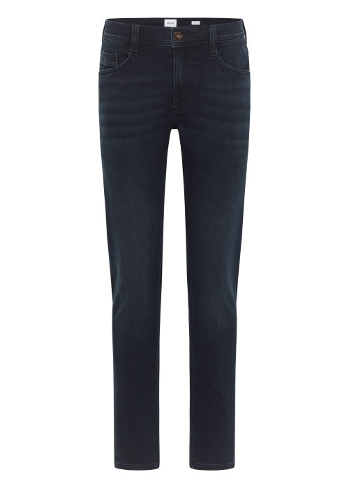 Jean en coton mélangé bleu indigo délavé à coupe slim et à taille basse