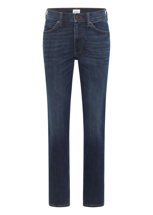 Jean en coton bleu indigo délavé à coupe regular fit et à taille mi-haute