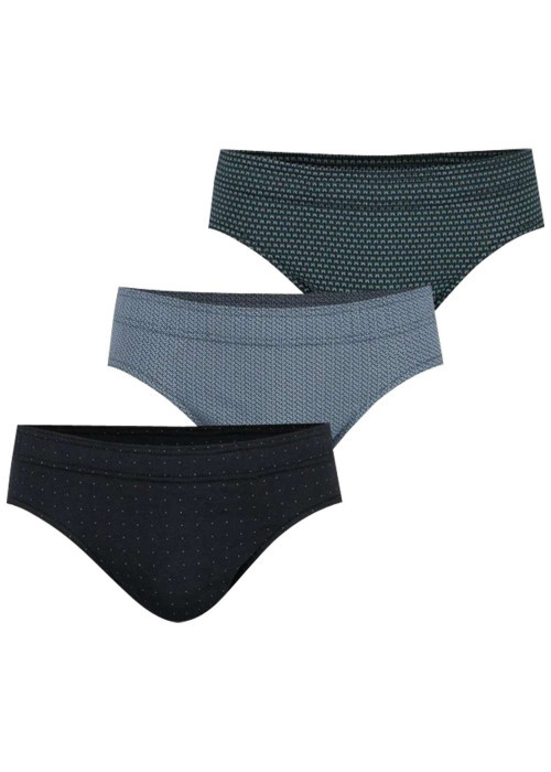 Lot de 3 slips en coton tricolore à motifs taille basse à taille élastiquée