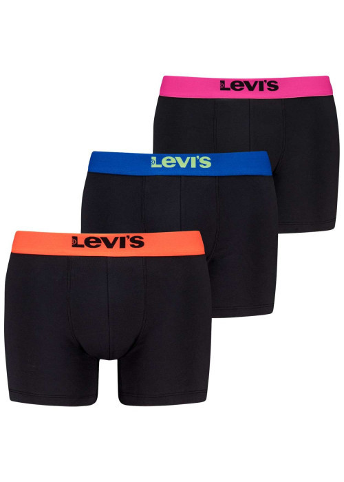 Lot de 3 Boxers classique en coton noir uni avec tailles élastiquées colorées