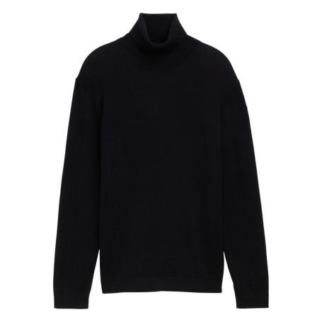 Pull en coton noir uni droit à col roulé avec...