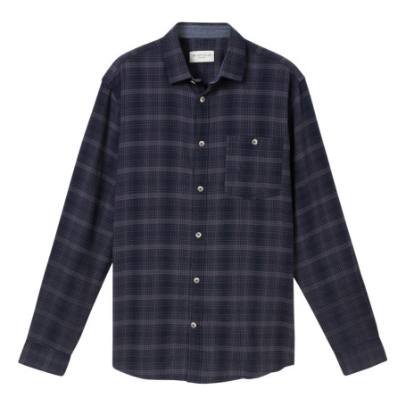 Chemise marine à carreaux droite à col français...