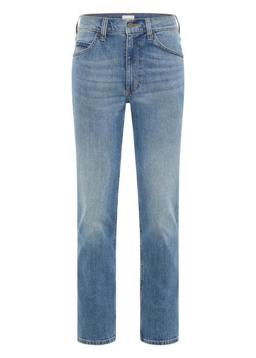 Jean en coton stone délavé à coupe regular fit et surpiqûres camel