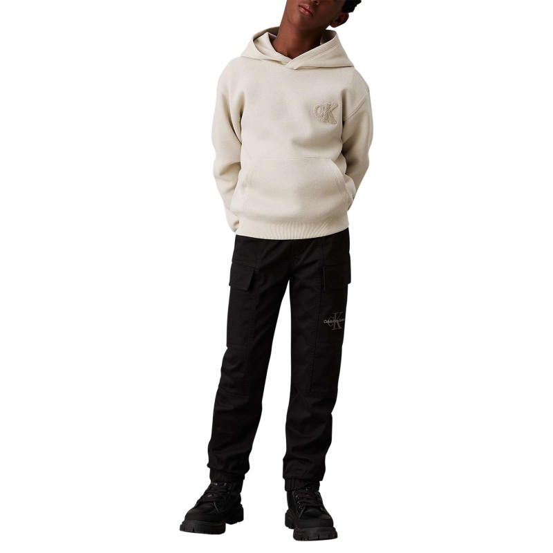 Calvin Klein Jeans - Cargo En Coton Noir Uni Avec Une Taille élastiquée Et Des Poches - Noir Calvin Klein Jeans - Cargo En Coton Noir Uni Avec Une Taille élastiquée Et Des Poches - Noir