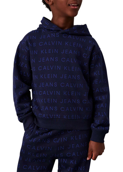 Sweat à capuche en coton nuit monogrammes avec une coupe droite