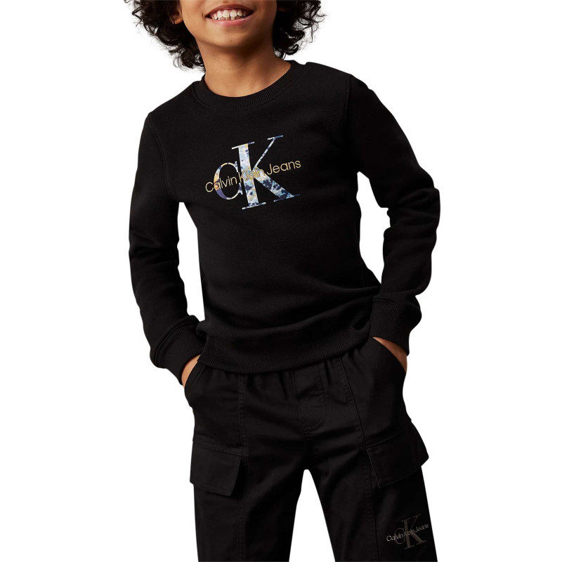 Calvin Klein Jeans - Sweat En Coton Mélangé Noir Monogrammes Avec Un Col Rond Et Nom Iconique - Noir