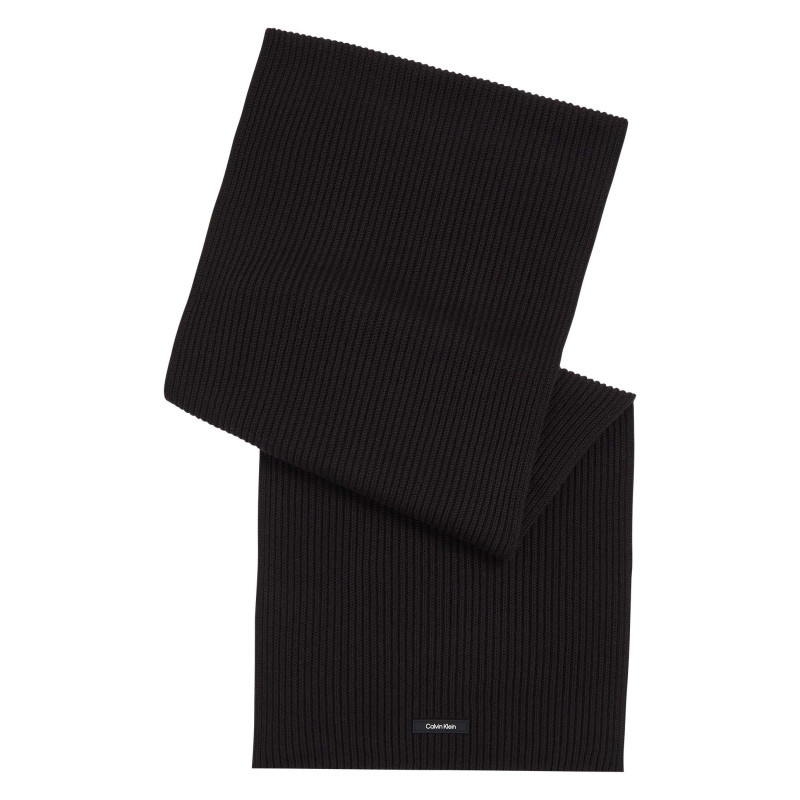 Calvin Klein Jeans - Echarpe En Coton Noire Unie Avec Patch Brodé Du Nom De La Marque - Noire Calvin Klein Jeans - Echarpe En Coton Noire Unie Avec Patch Brodé Du Nom De La Marque - Noire