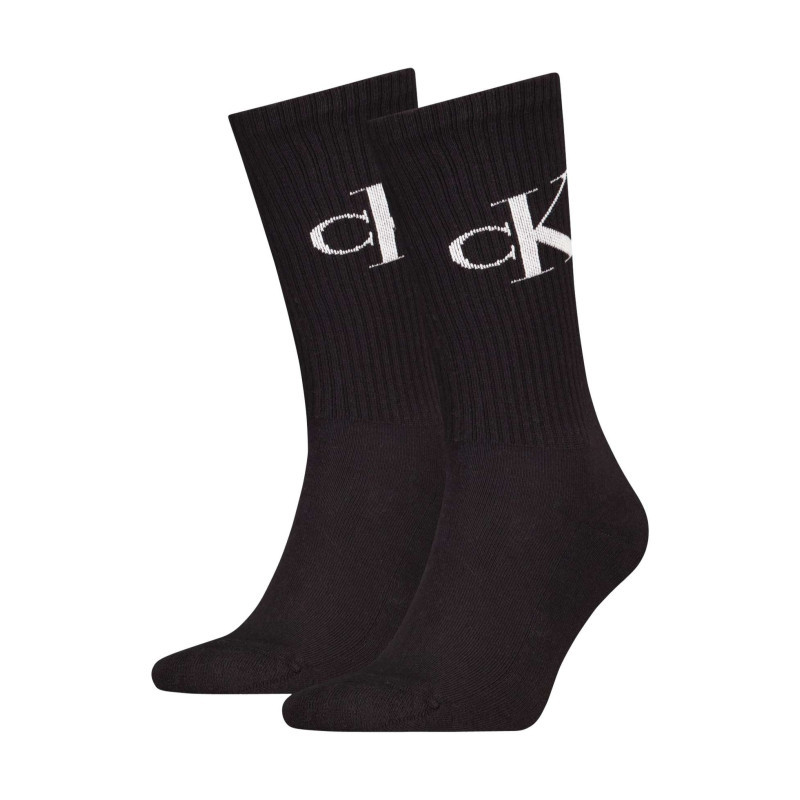 Calvin Klein Jeans - Lot De 2 Paires De Chaussettes Hautes En Coton Mélangé Noires Monogrammes - Noires