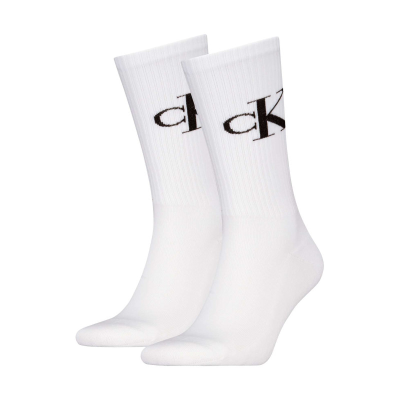 Calvin Klein Jeans - Lot De 2 Paires De Chaussettes Hautes En Coton Mélangé Blanches Monogrammes - Blanches