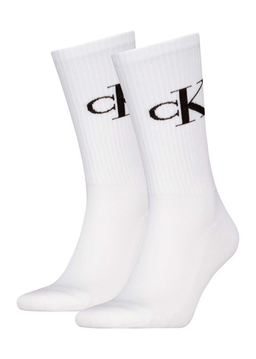 Lot de 2 paires de chaussettes hautes en coton mélangé blanches monogrammes