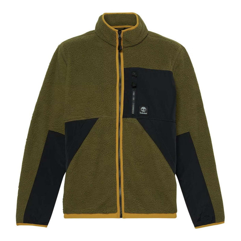 Timberland - Sweat Zippé Kaki Bicolore à Coupe Droite Et Col Montant Zippé Et Poche Zippée - Kaki Timberland - Sweat Zippé Kaki Bicolore à Coupe Droite Et Col Montant Zippé Et Poche Zippée - Kaki