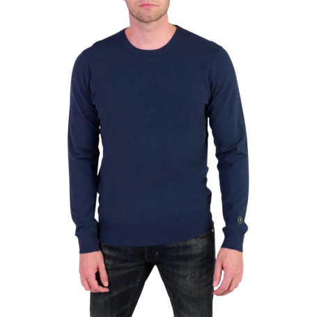 Pull bleu marine en maille uni avec une coupe...