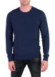 Thumbnail Pull bleu marine en maille uni avec une coupe près du corps et un col rond