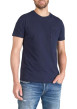 Thumbnail T-shirt en coton bleu marine uni à col rond avec une petite poche à la poitrine