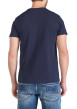 Thumbnail T-shirt en coton bleu marine uni à col rond avec une petite poche à la poitrine - Image 2