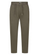 Thumbnail Pantalon en coton mélangé kaki uni avec une coupe droite et un lien de serrage