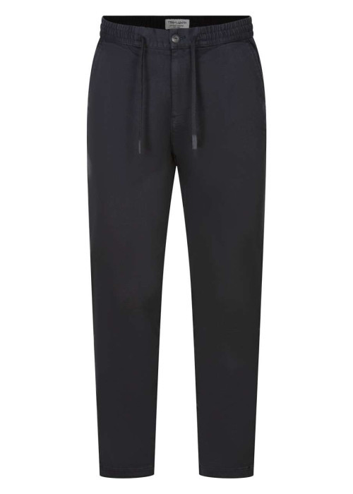 Pantalon en coton mélangé nuit uni avec un lien de serrage et une coupe droite