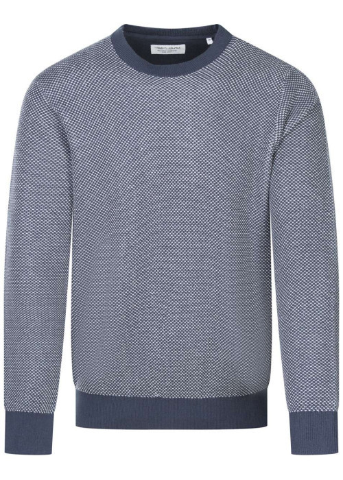 Pull en coton marine uni avec une coupe droite et un col rond