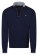 Thumbnail Pull en laine bleu marine uni avec un col montant et zippé et une coupe droite