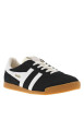 Thumbnail Baskets tennis noires en cuir à semelle camel avec lacets plats et logo doré - Image 3
